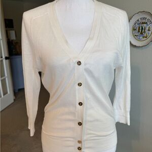 Trina Turk White 100% Cotton Button-Up Cardigan Size Large